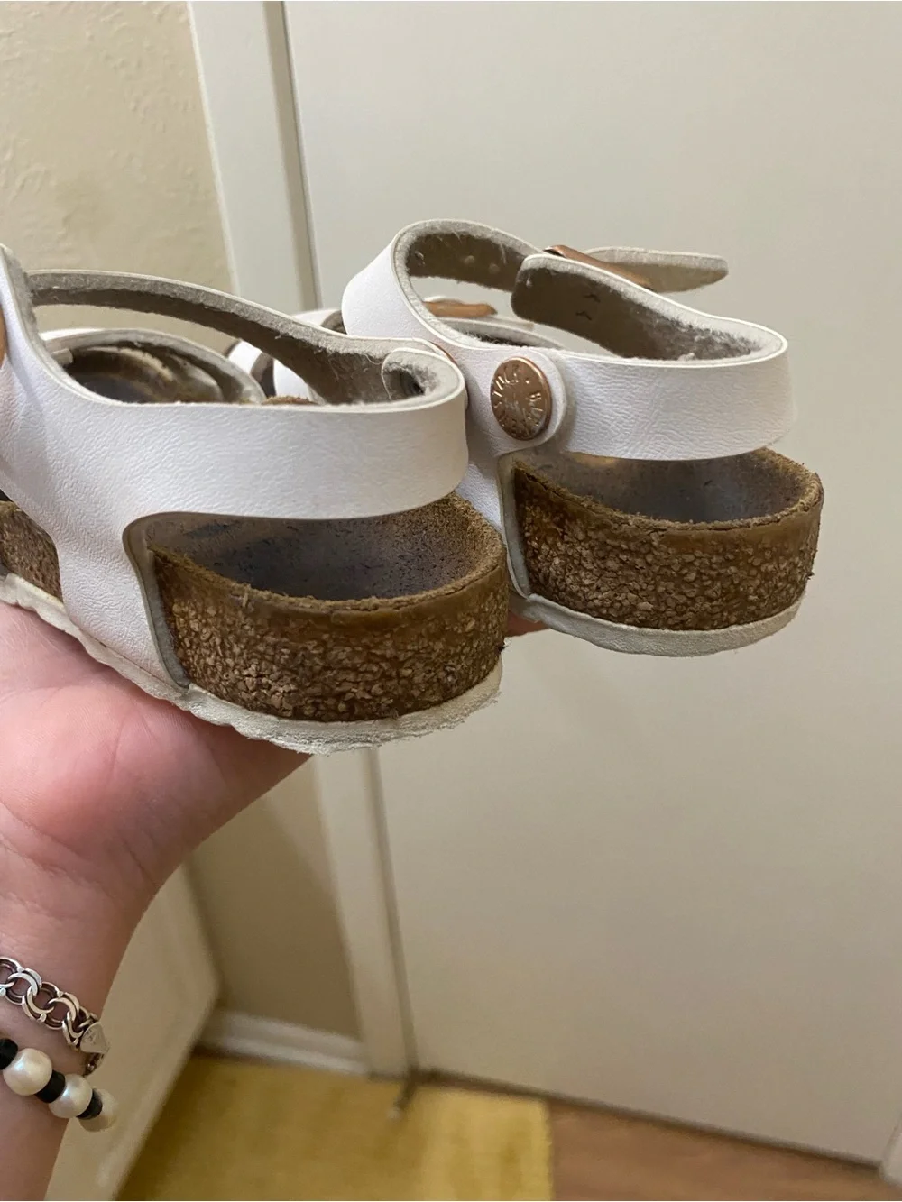 Birkenstock White Kids' Two-Strap Cork Sandals with Buckles